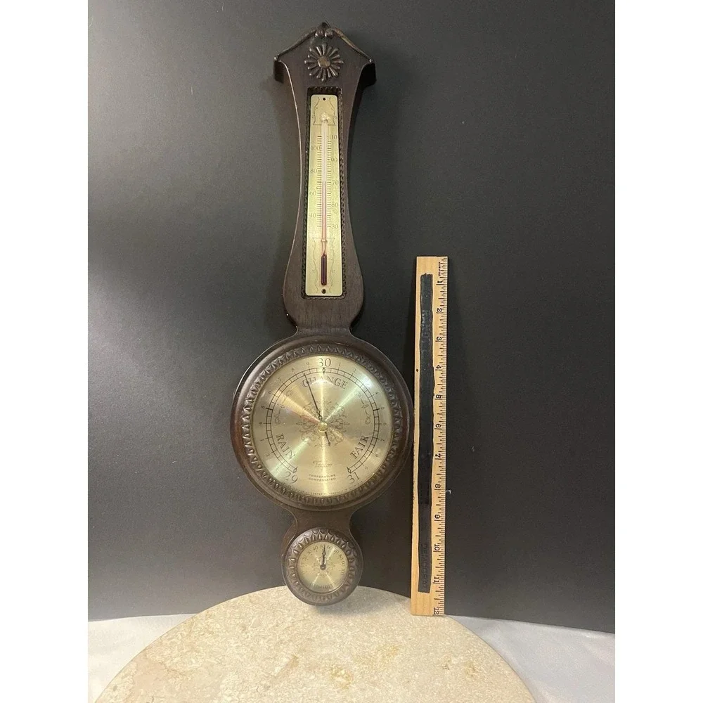 Wooden Barometer Taylor Instrument Companies Vintage Banjo  Weather Station